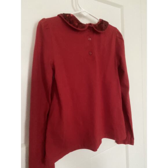 Girls Red Top Long Sleeve Size 6 Sequins Collar - Picture 3 of 4